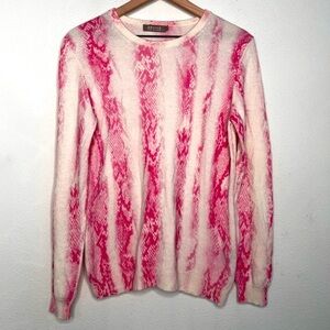 Brodie Cashmere Crewneck Sweater, Cream/ Pink Python, size M NWOT